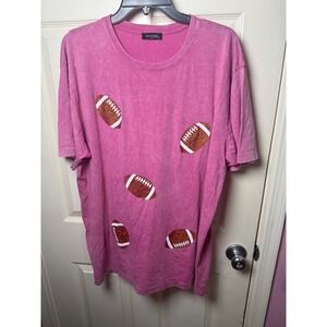 Zutter USA Pink Mineral Wash Football Glitter Graphic T-Shirt Large